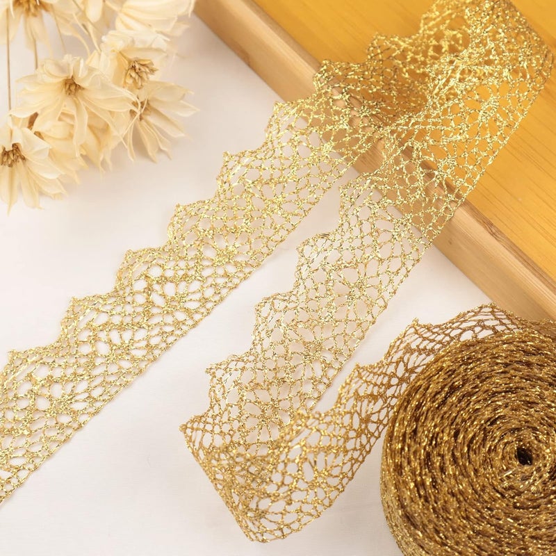 AIETSYEI Gold Lace Trim 10 Yards Vintage Crochet Ribbon Craft Gold Lace for Sewing, Gift Package Wrapping, Bridal Wedding Decoration, Scrapbooking Supplies - Image 4